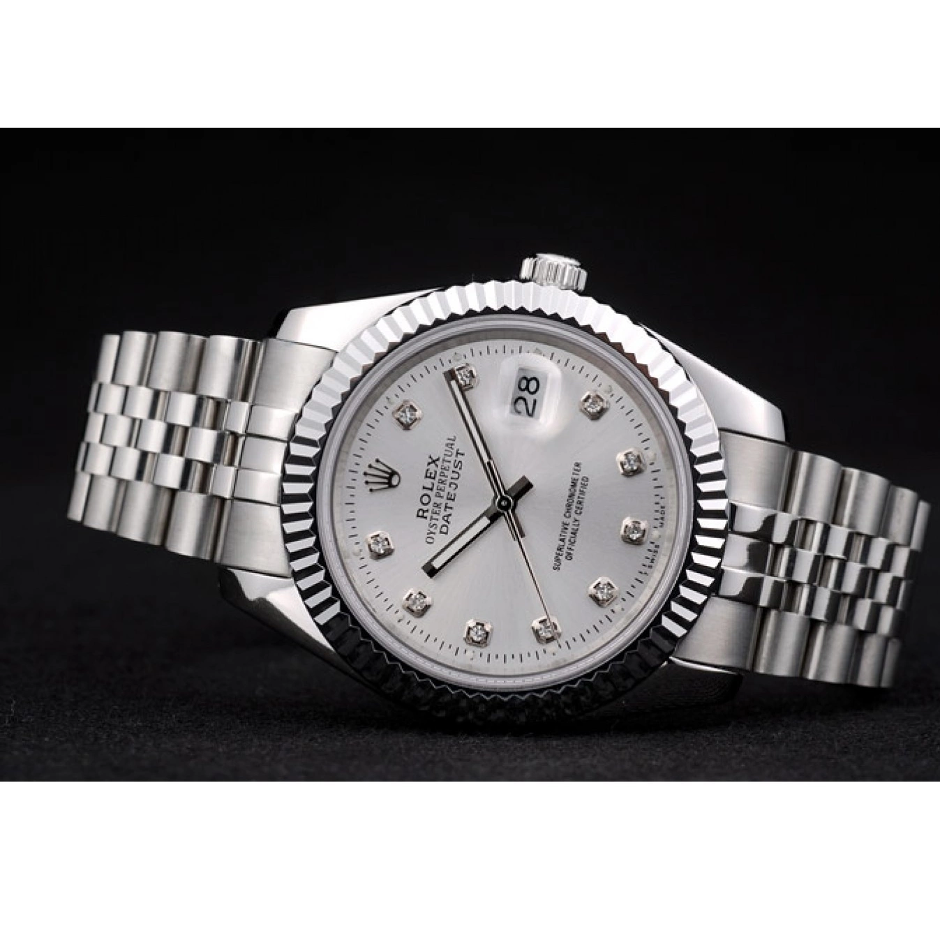 Rolex aaa copy Steel Rolex Silver Dial DateJust Bezel Ribbed Stainless 41977 0717
